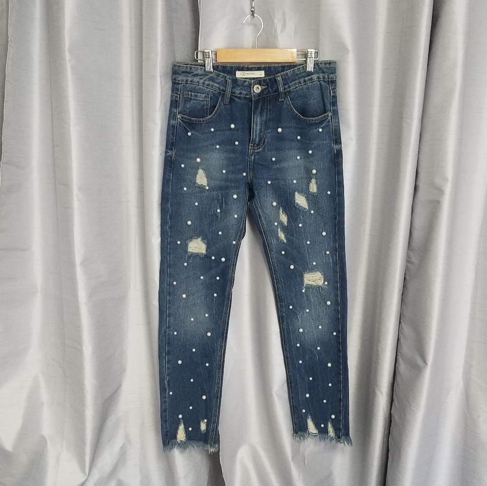 Unique Denim Pearl Detail Jeans